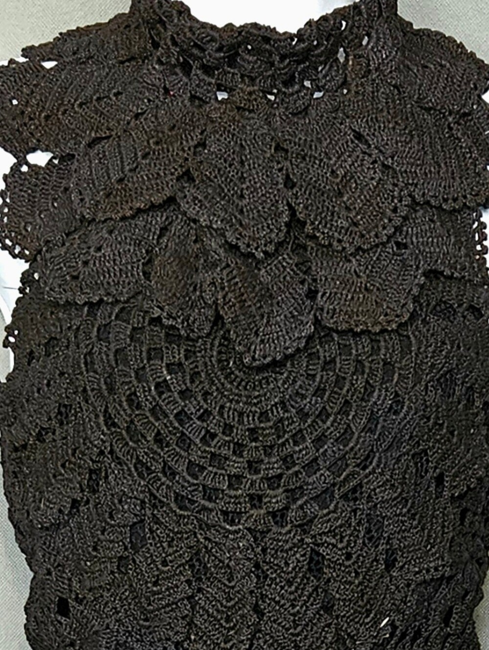 Vintage Black Hand-dyed Crocheted Mini Dress Handmade Textured Lace